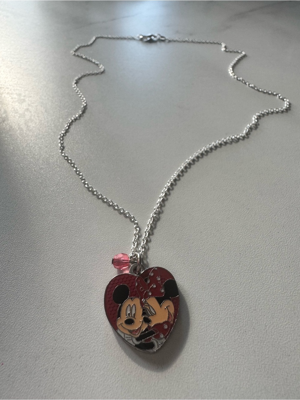 Disney Mickey & Minnie Mouse Heart Pendant Sterling Silver 925 Necklace